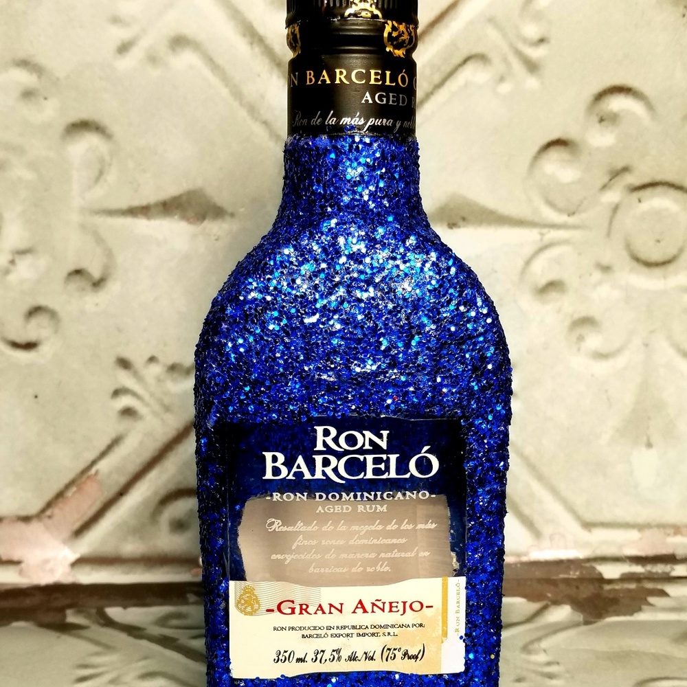 Upscaled Empty Glitter Ron Barcelo Alcohol Bottle